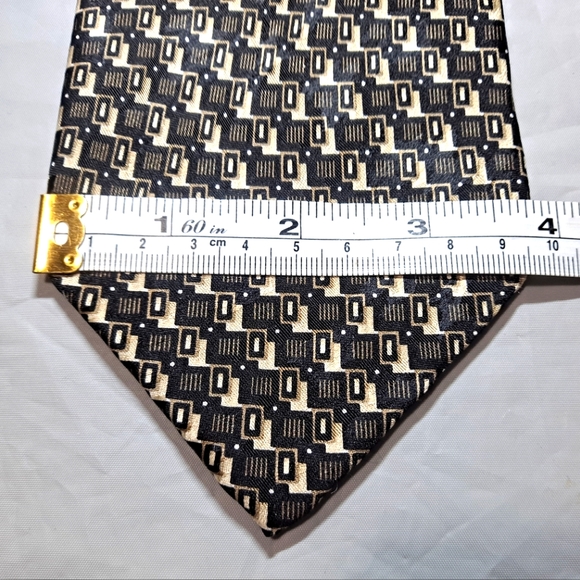 Filograna Uomo 💯 Silk Men's Necktie 57-60" x 3.75" Black/Tan Herringbone Italy - Picture 8 of 9